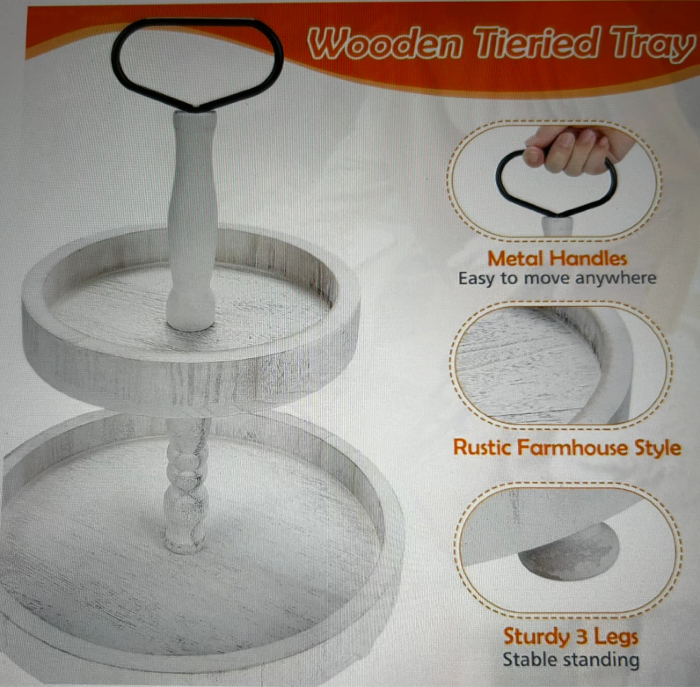 White Wooden Tiered Tray - photo 3