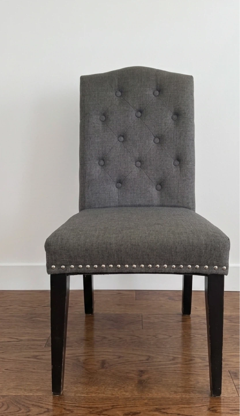 Set of 2 Grey Upholstered Dining Chairs with Nailhead Trim - photo 2