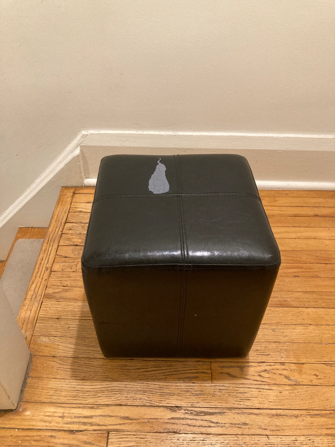 Black Faux Leather Square Ottoman Footstool