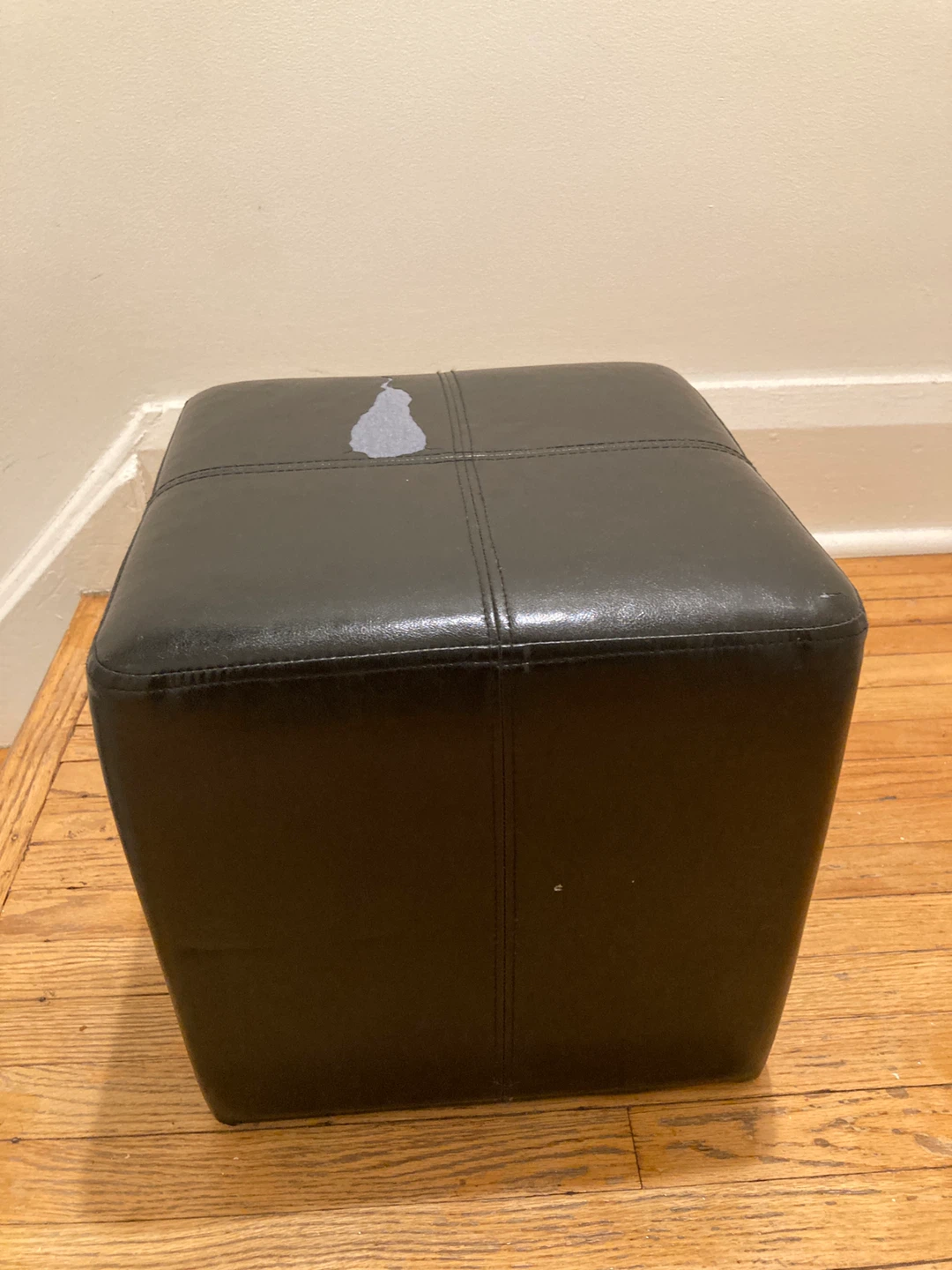 Black Faux Leather Square Ottoman Footstool - photo 2