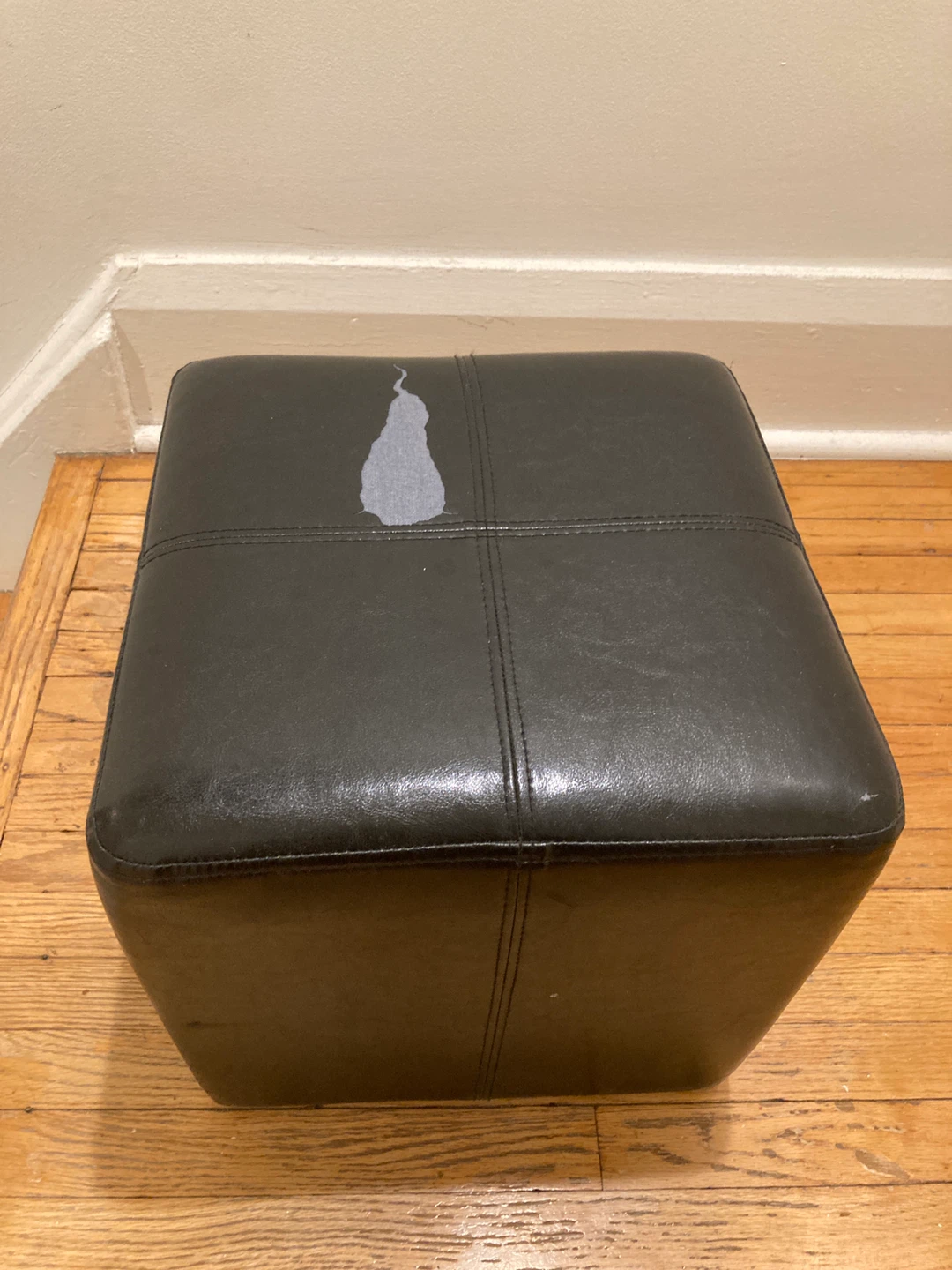 Black Faux Leather Square Ottoman Footstool - photo 3