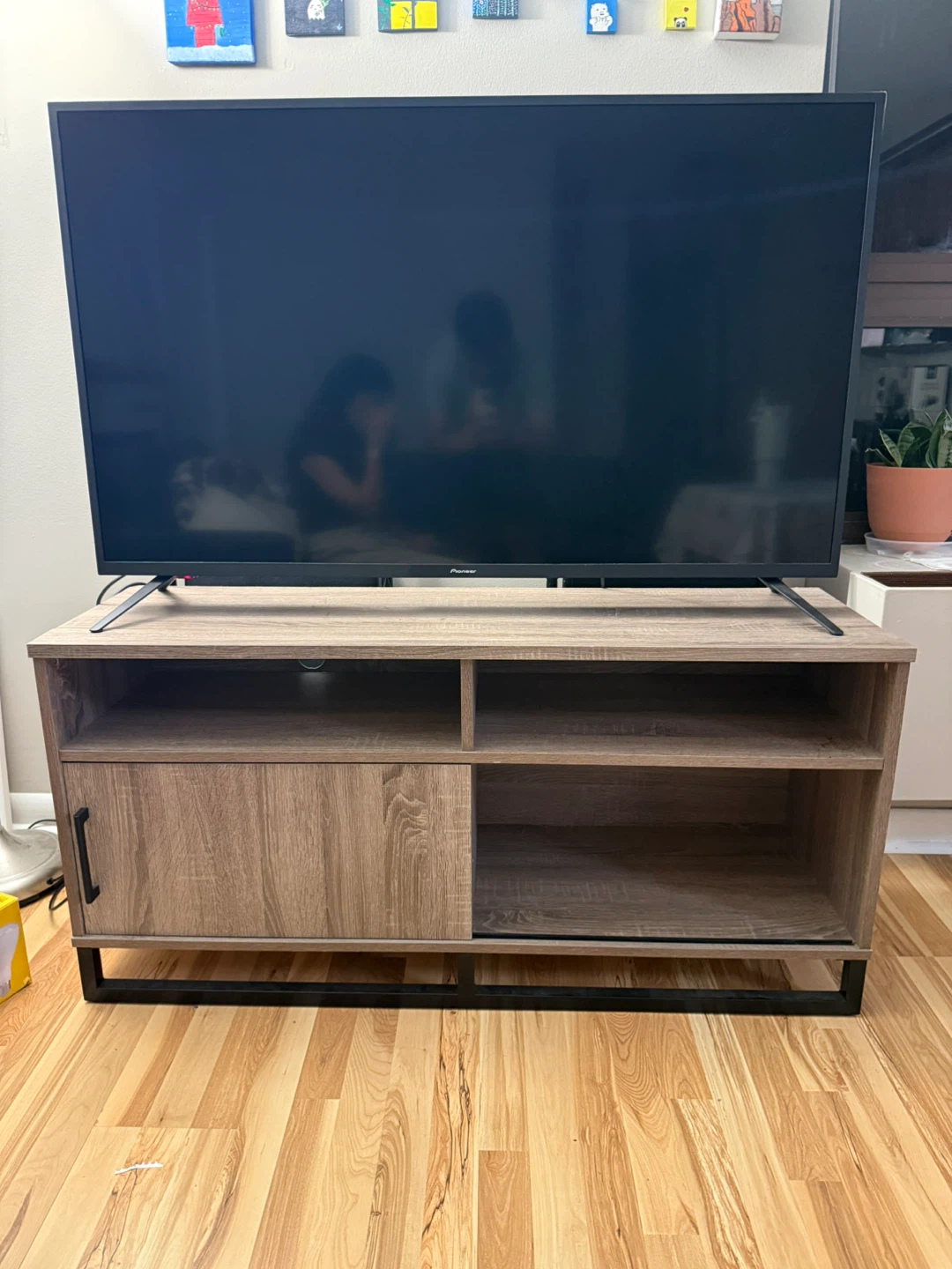 Modern Wood TV Stand with Cabinet and Shelves