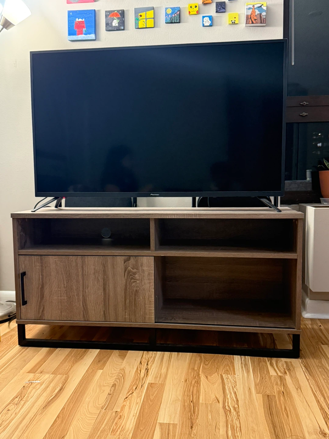 Modern Wood TV Stand with Cabinet and Shelves - photo 2