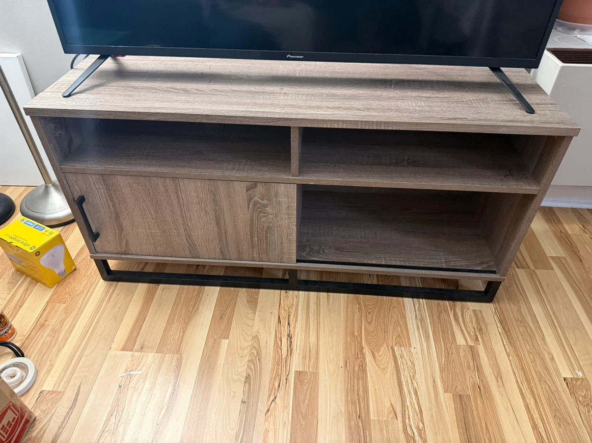 Modern Wood TV Stand with Cabinet and Shelves - photo 3