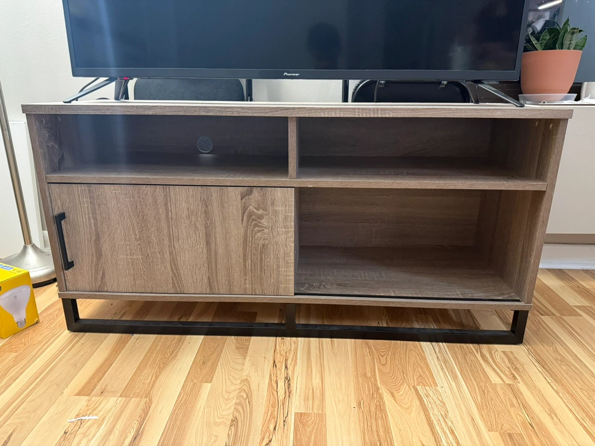 Modern Wood TV Stand with Cabinet and Shelves - photo 4