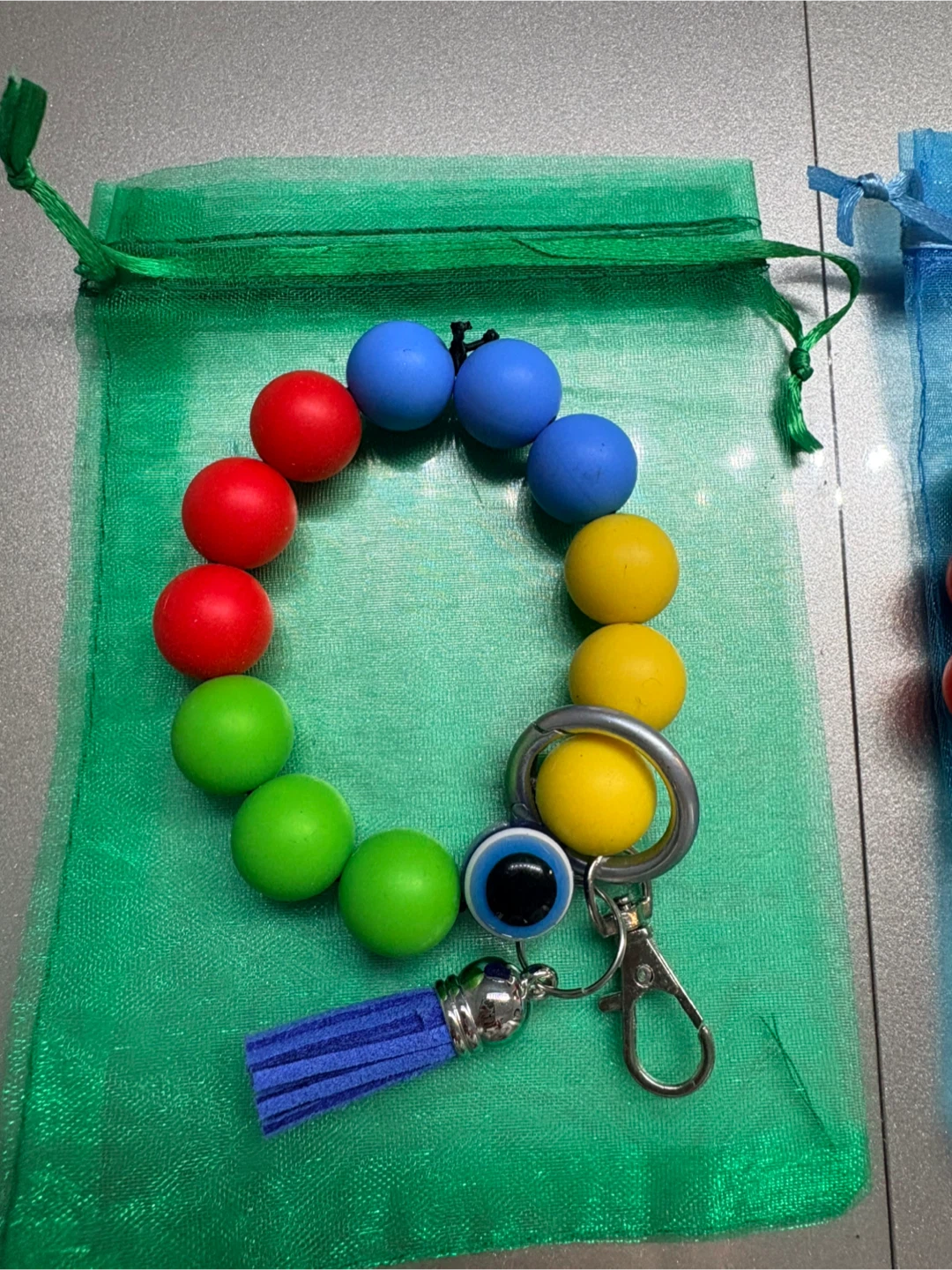 Autism awareness Beaded Keychain Wristlet with Tassel and Charm - photo 4