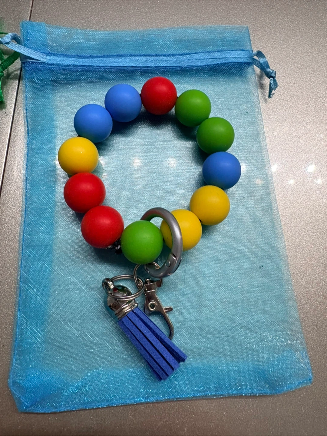 Autism awareness Beaded Keychain Wristlet with Tassel and Charm - photo 5