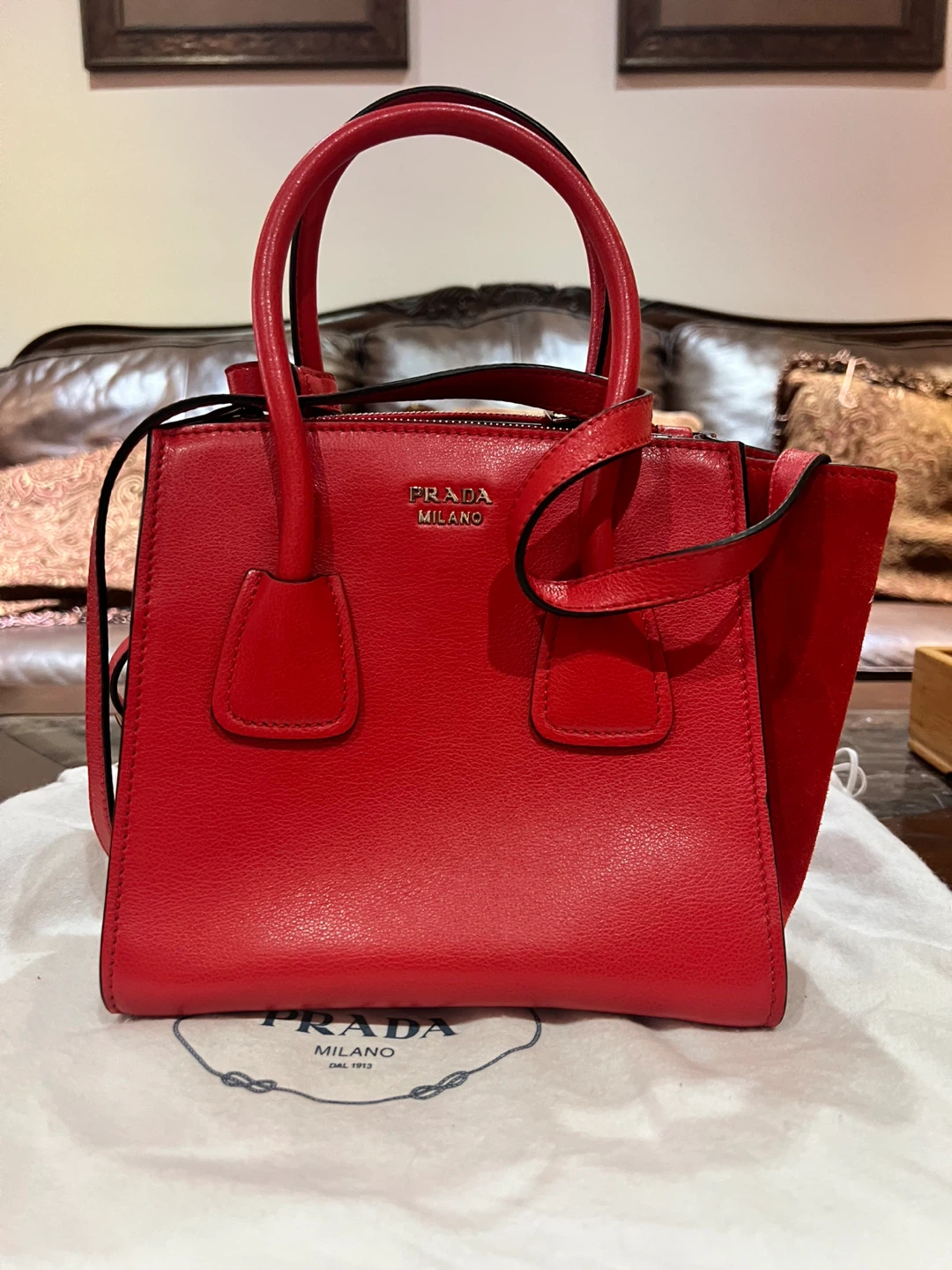 Prada Red Leather Tote Bag