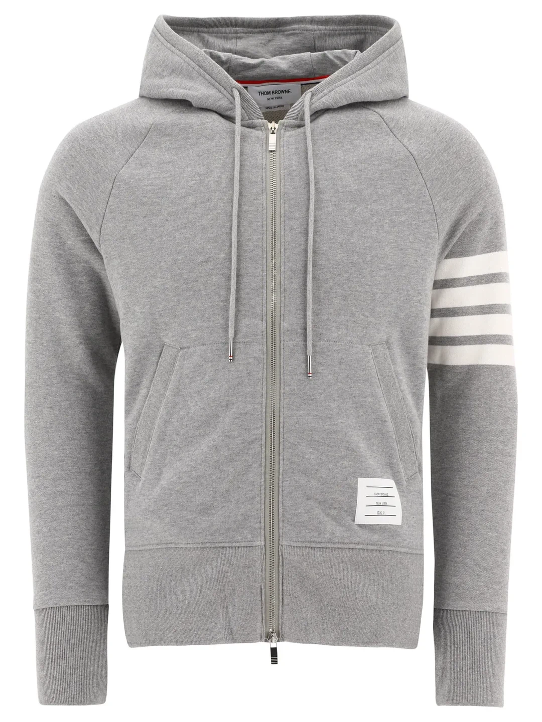 Thom Browne Grey Zip-Up Hoodie with 4-Bar Stripe