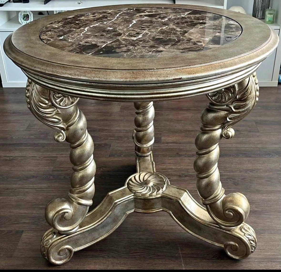 Round End Table with Marble Top
