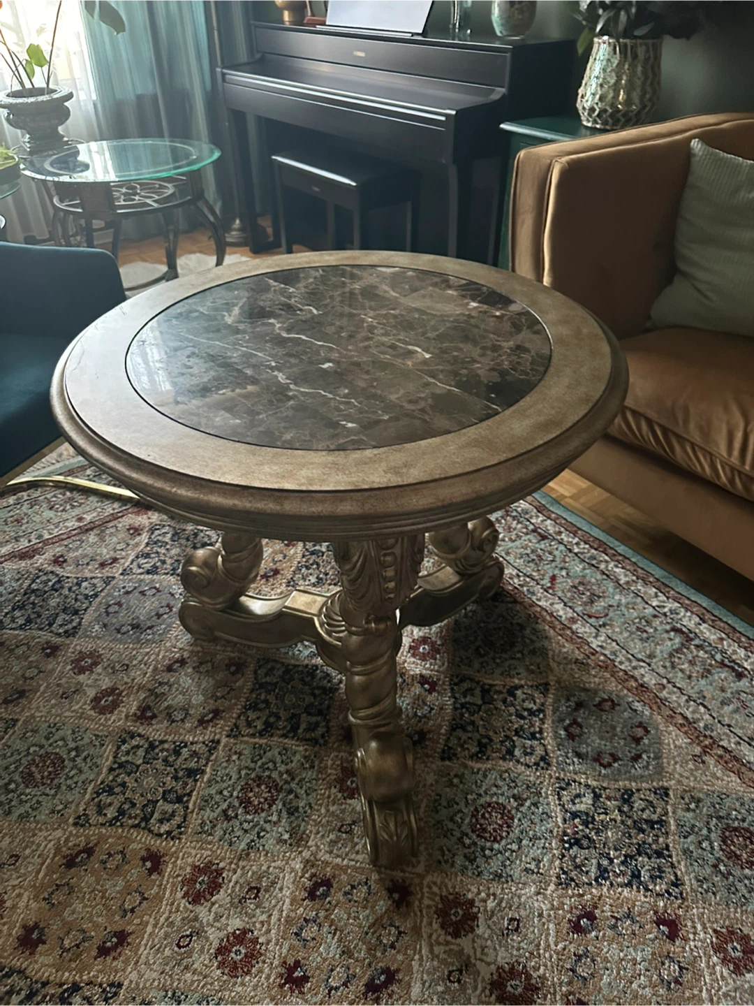 Round End Table with Marble Top - photo 2