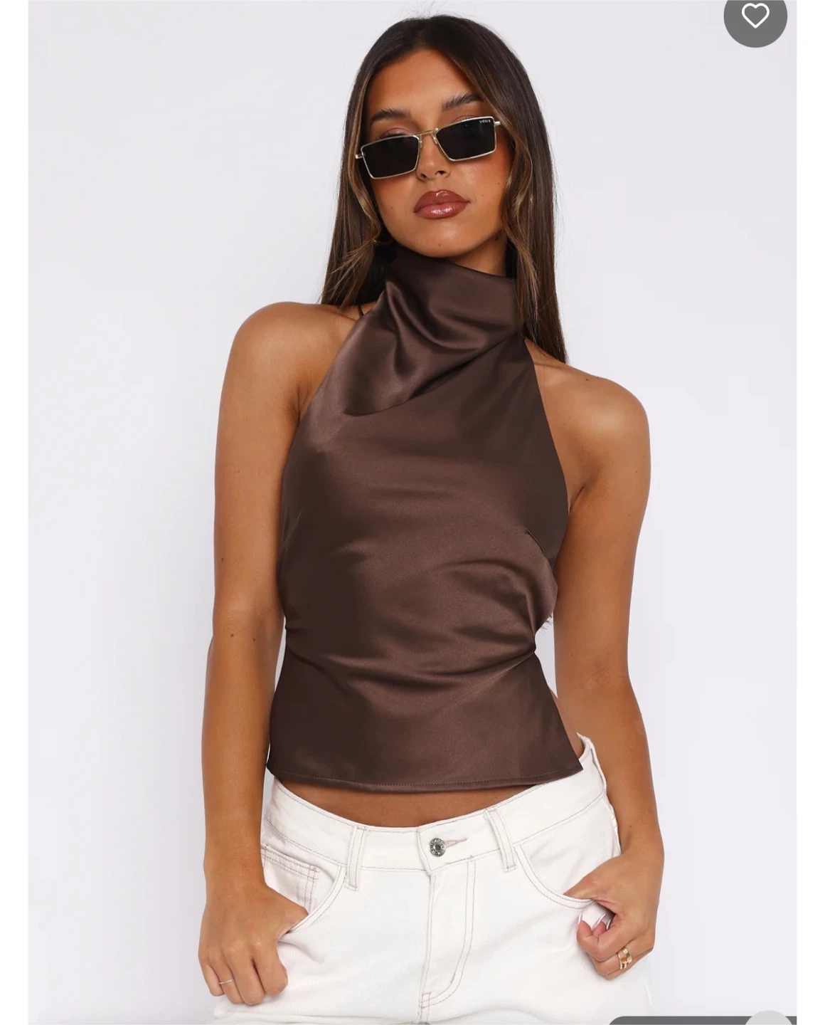 Time Passes Halter Top - S - Chocolate