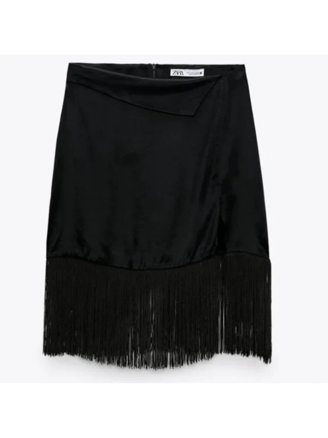 Zara Black Satin Fringe Skirt