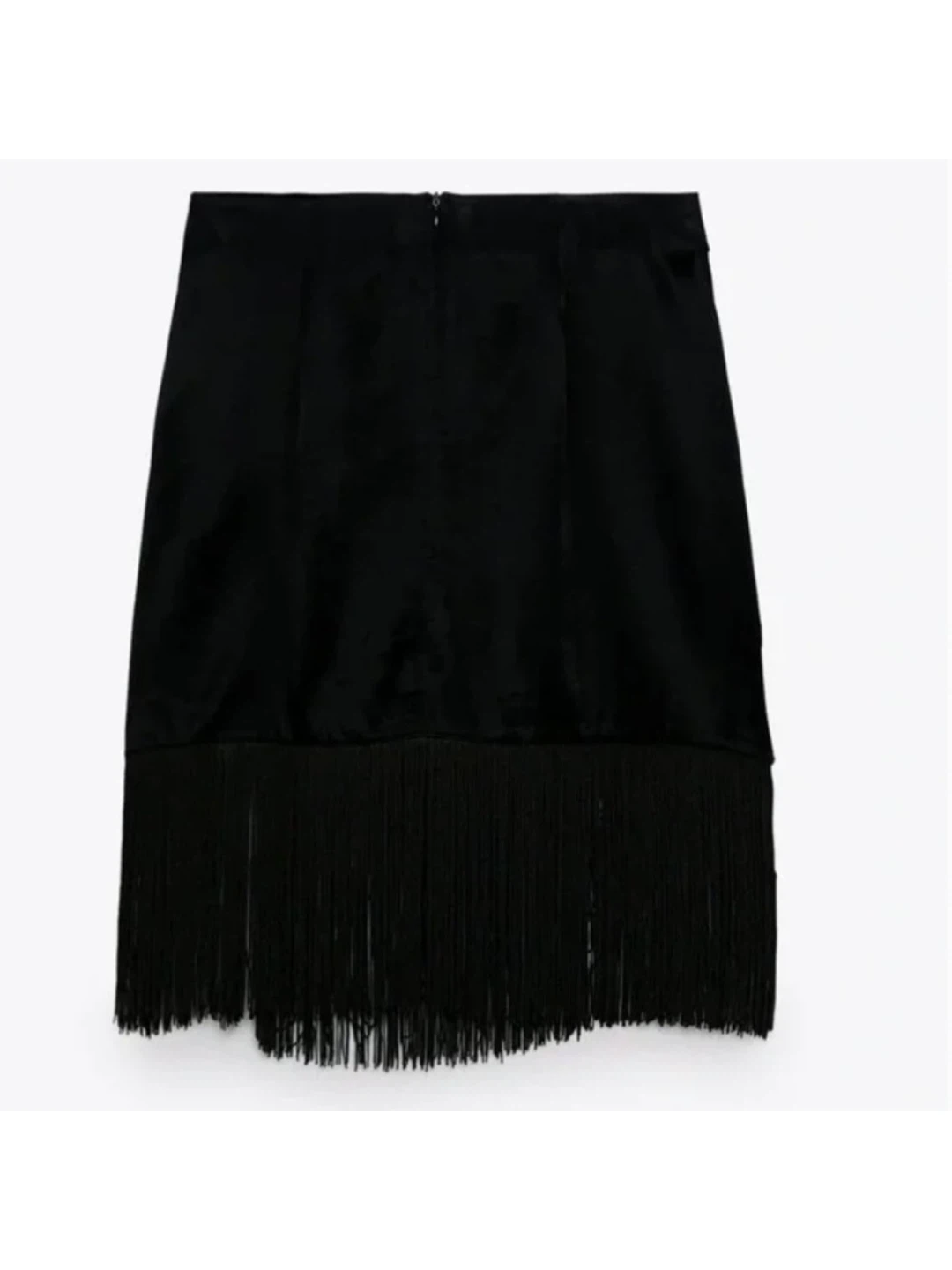 Zara Black Satin Fringe Skirt - photo 2