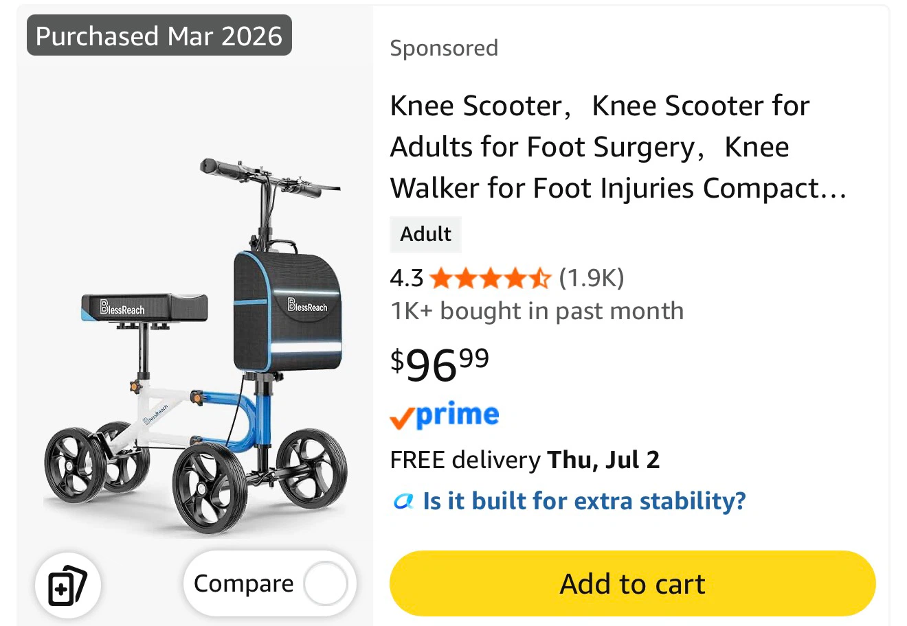 Brand New Knee Scooter Blue/white - photo 3
