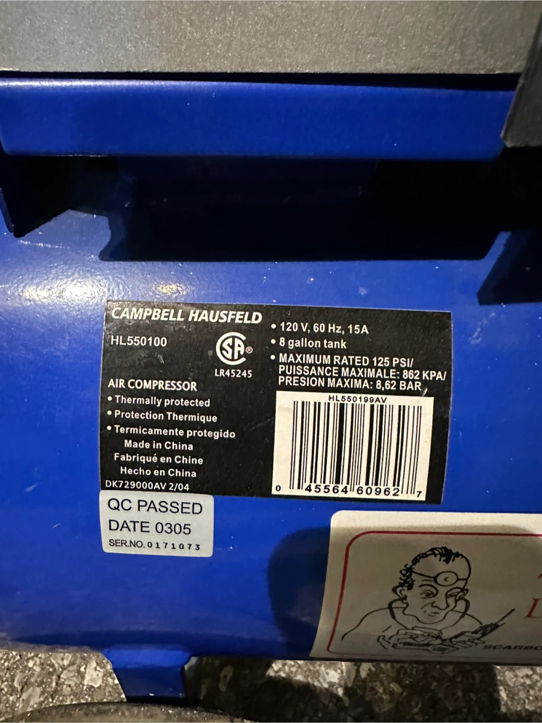 Campbell Hausfeld Air Compressor 8 Gallon Tank - photo 4
