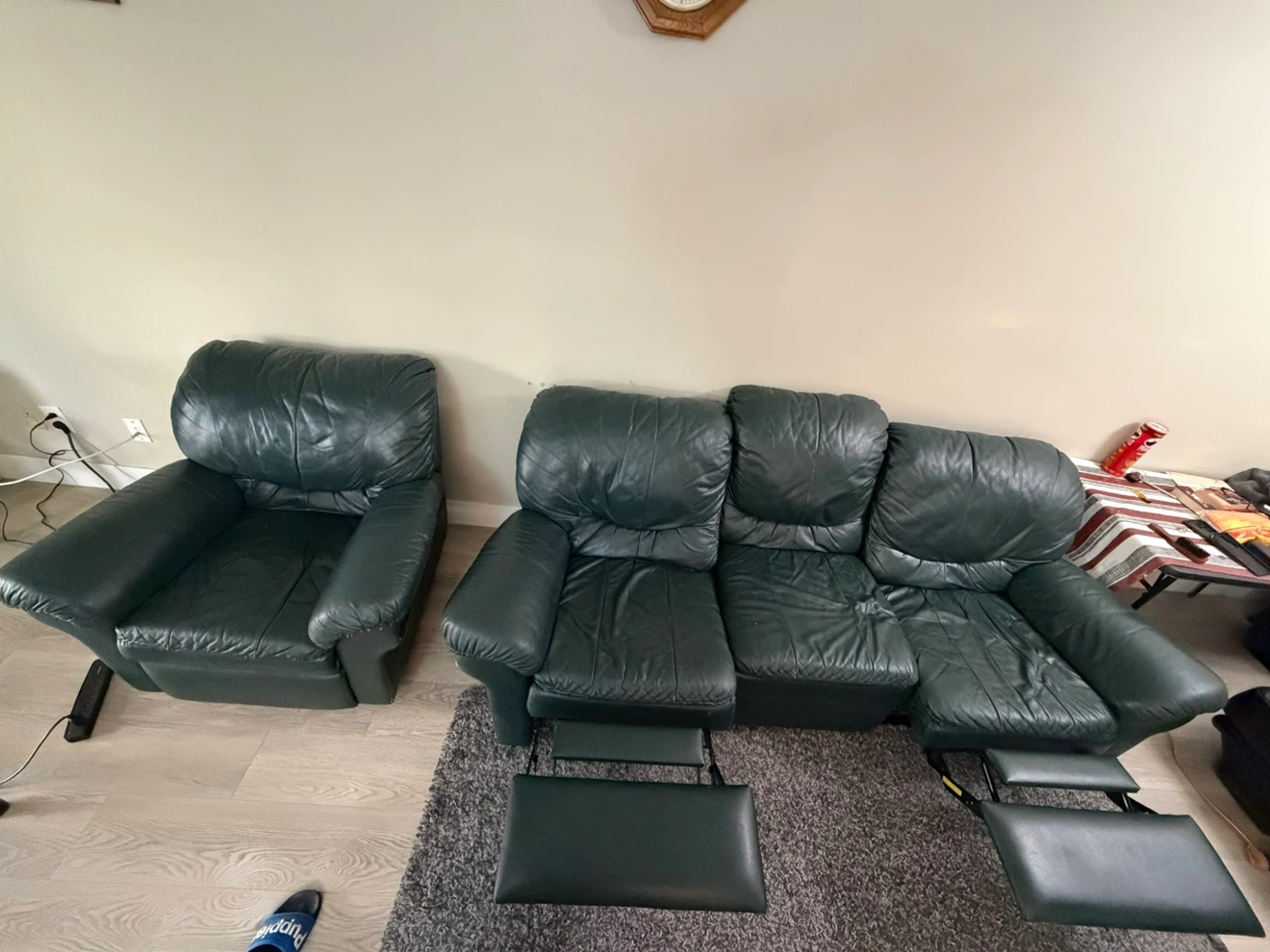 Green Leather Reclining Sofa and Chair Set