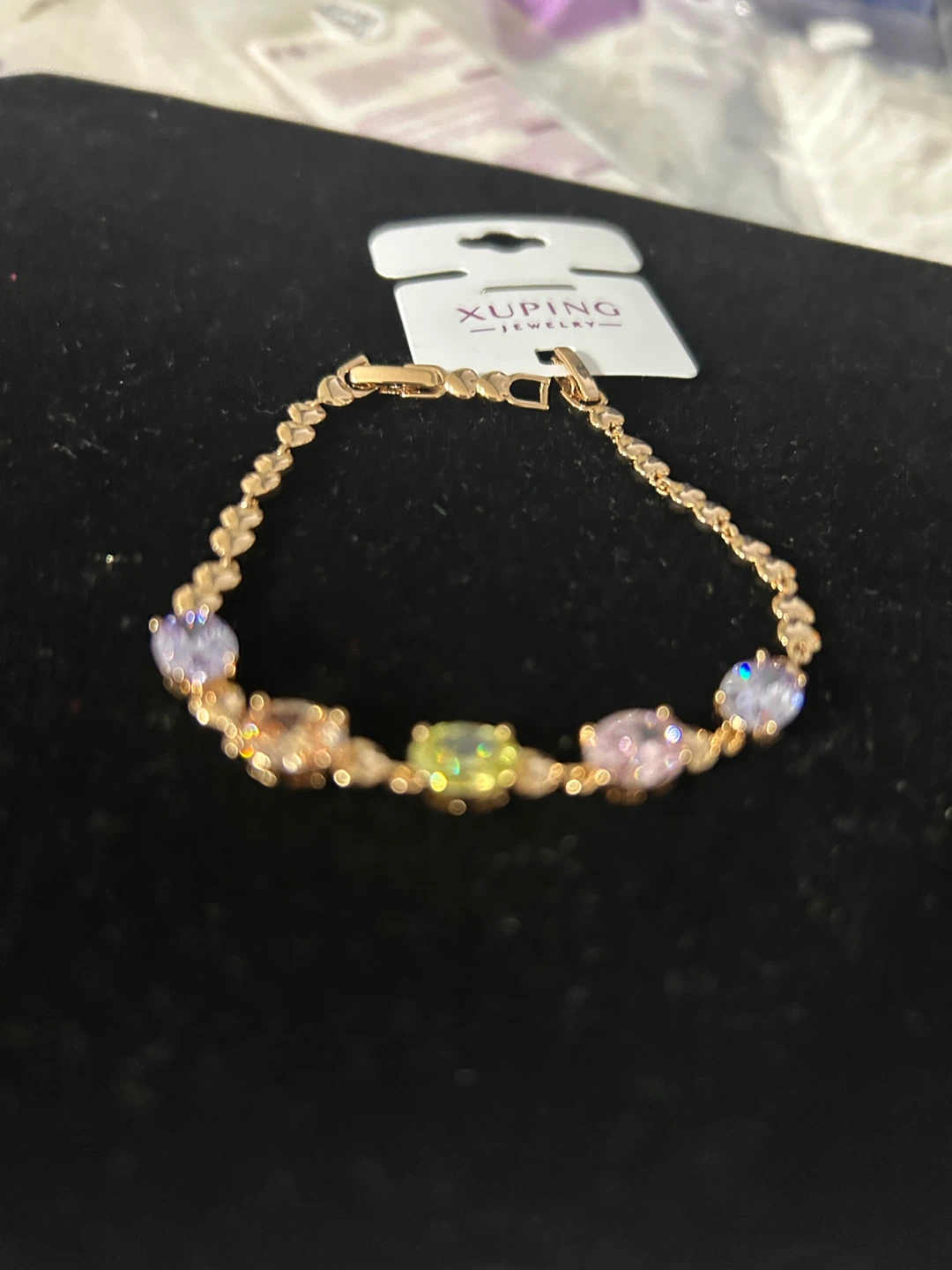 Xuping Jewelry Rose Gold Tone Bracelet with Multi-Colored Gems - photo 3