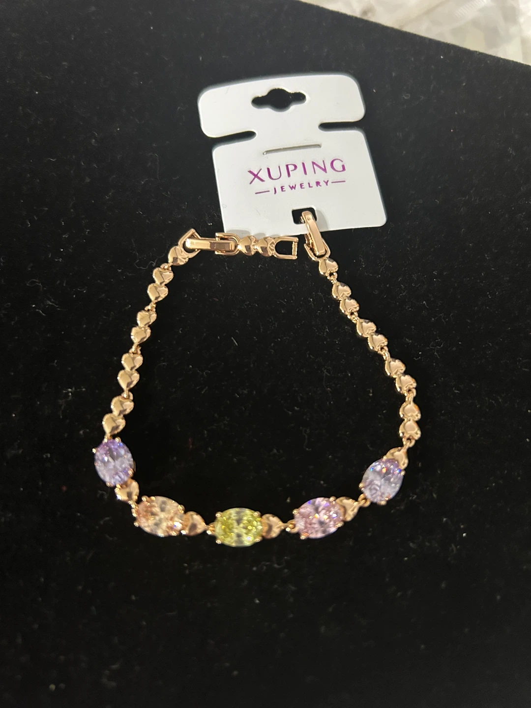 Xuping Jewelry Rose Gold Tone Bracelet with Multi-Colored Gems - photo 4