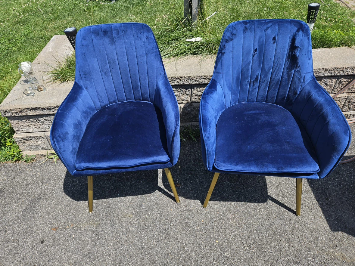 Set of 2 Blue Velvet Accent Chairs - photo 3