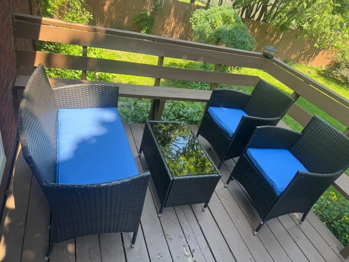 PATIOJOY Wicker Patio Set with Blue Cushions