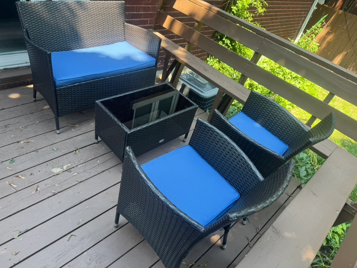 PATIOJOY Wicker Patio Set with Blue Cushions - photo 2