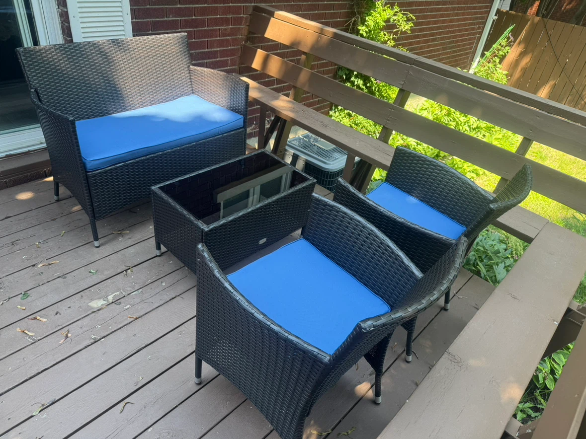 PATIOJOY Wicker Patio Set with Blue Cushions - photo 3