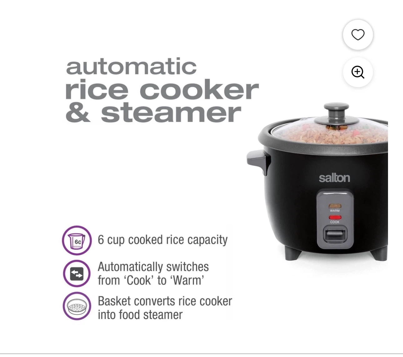Salton Automatic Rice Cooker & Steamer - photo 4