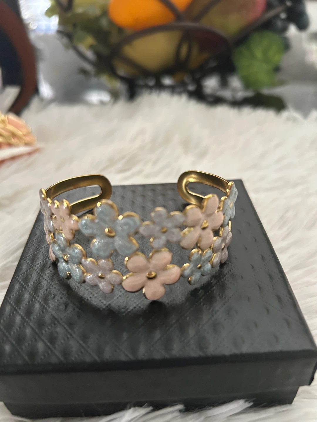 Gold Tone Flower Cuff Bracelet