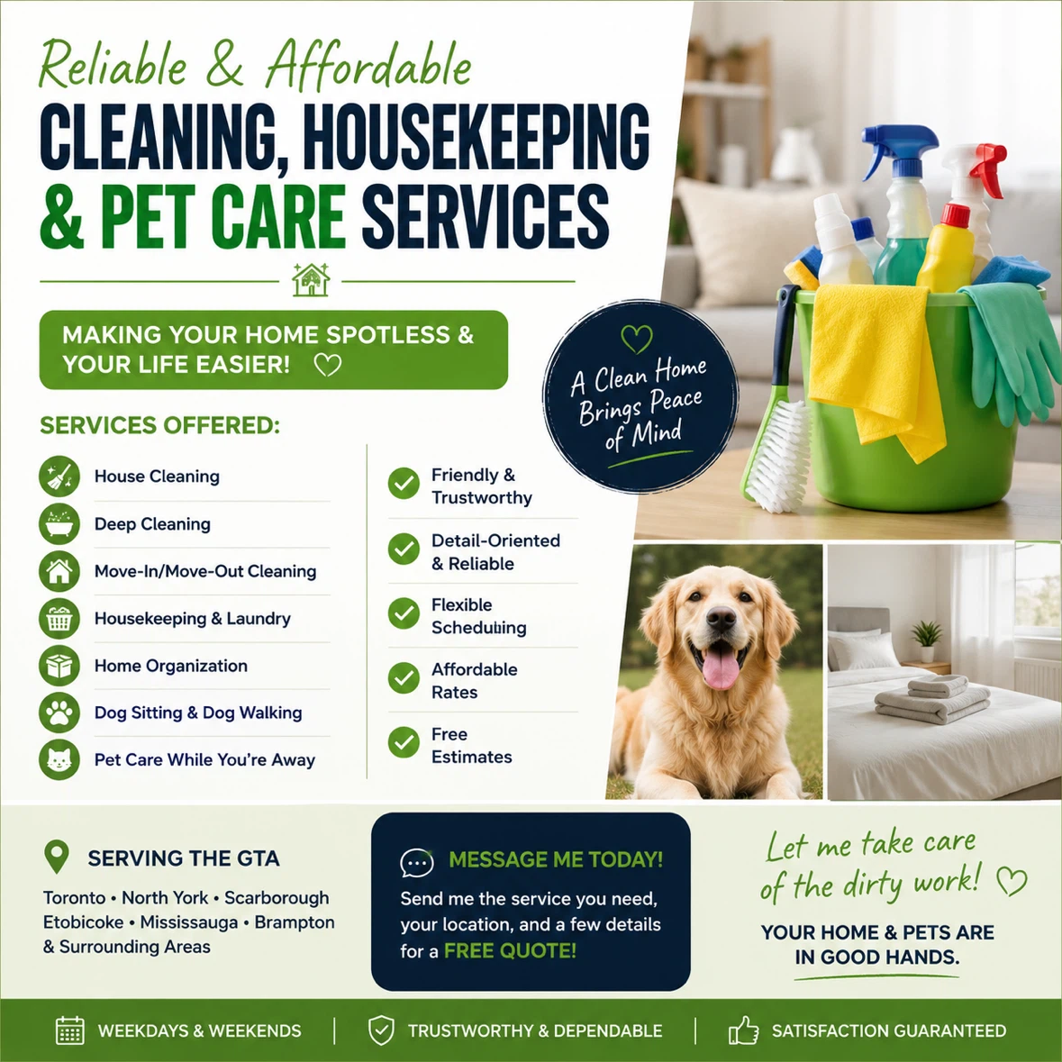 Reliable Cleaning, Housekeeping & Pet Care Services