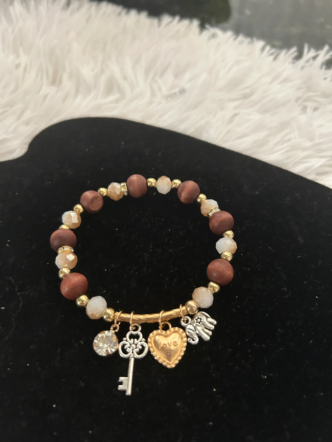 Charm Beaded Stretch Bracelet with Heart, Key, and Elephant - photo 2
