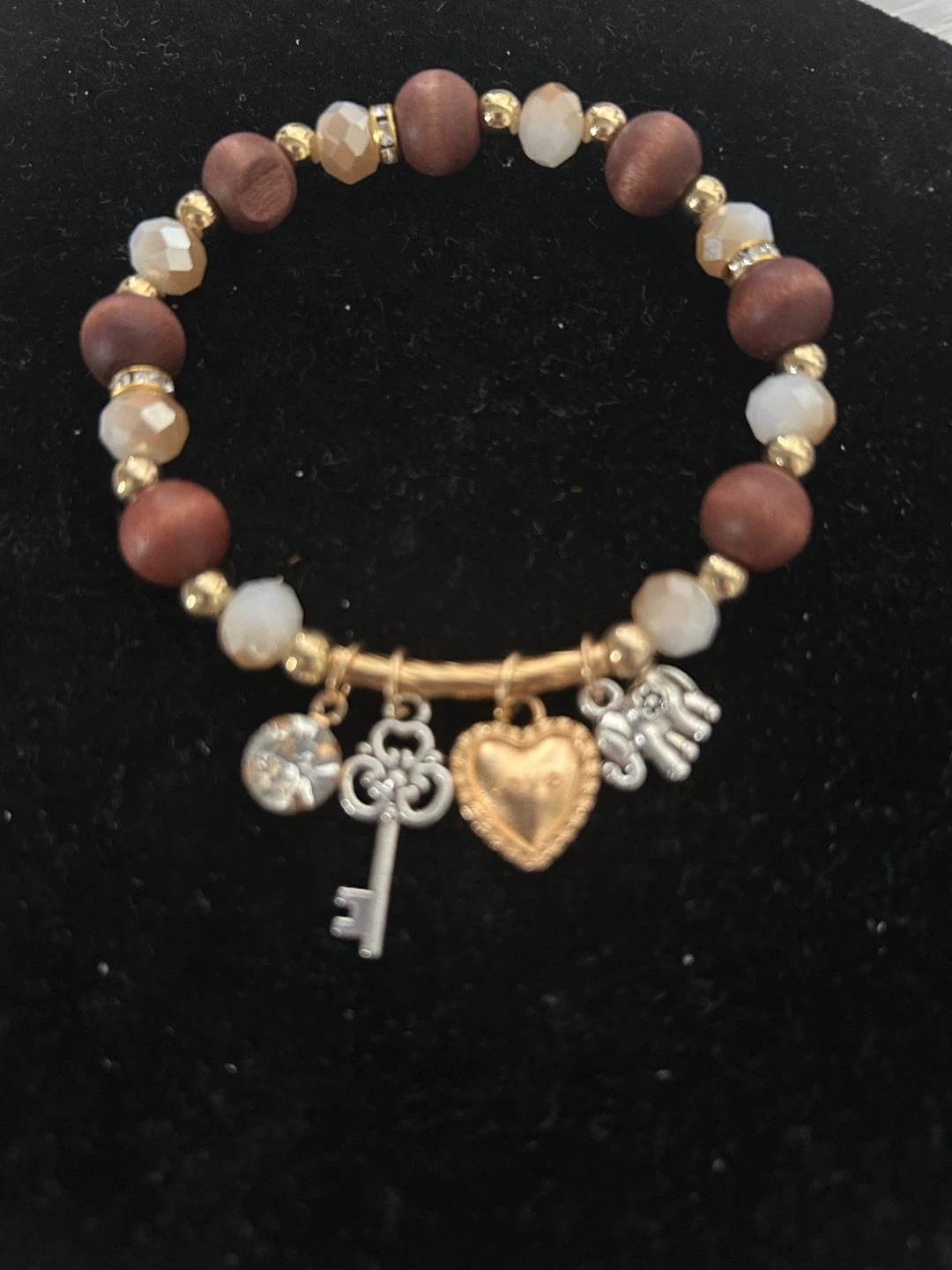 Charm Beaded Stretch Bracelet with Heart, Key, and Elephant - photo 3