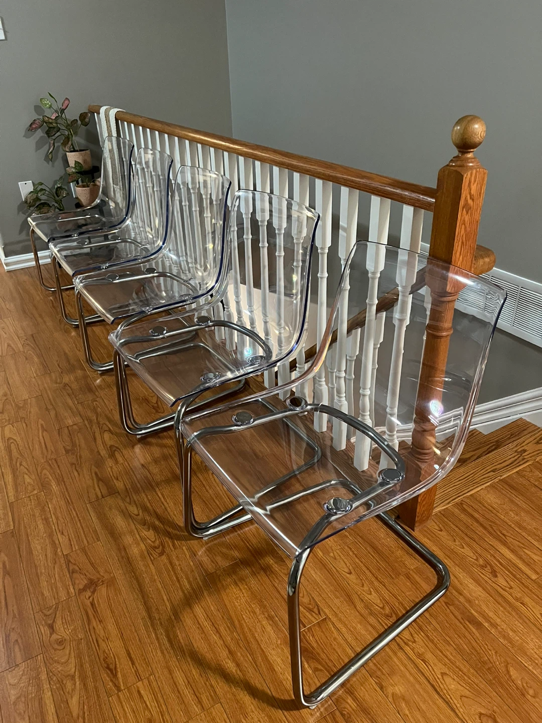 Set of 5 Clear Acrylic Chairs with Chrome Base