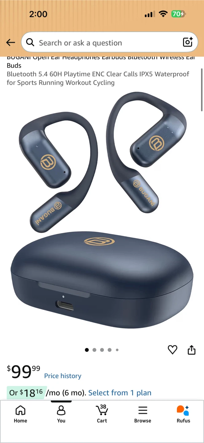BUGANI Open Ear Wireless Earbuds