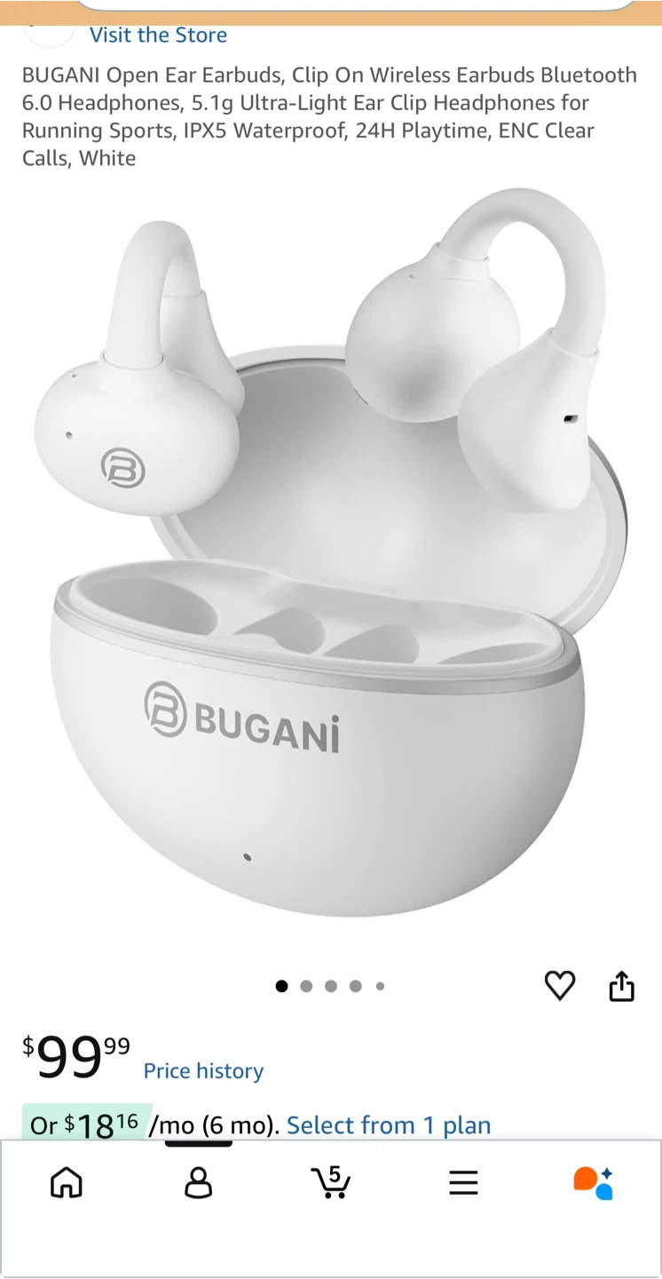 BUGANI Open Ear Wireless Earbuds - White