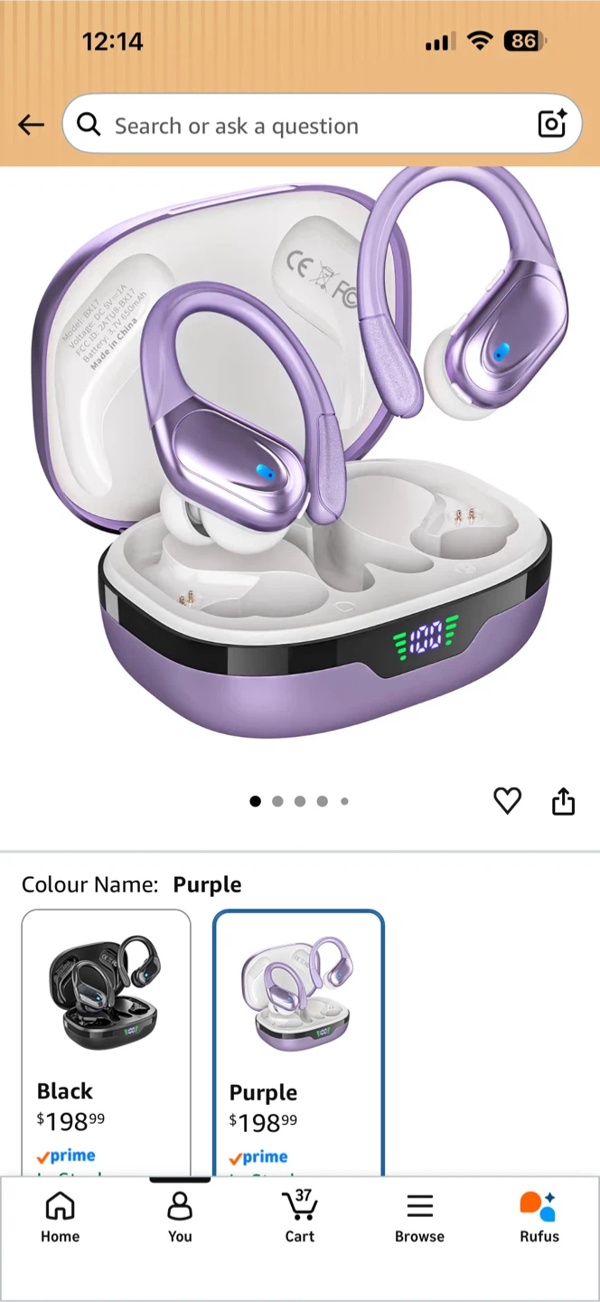 Purple BX17 Wireless Earbuds with Charging Case