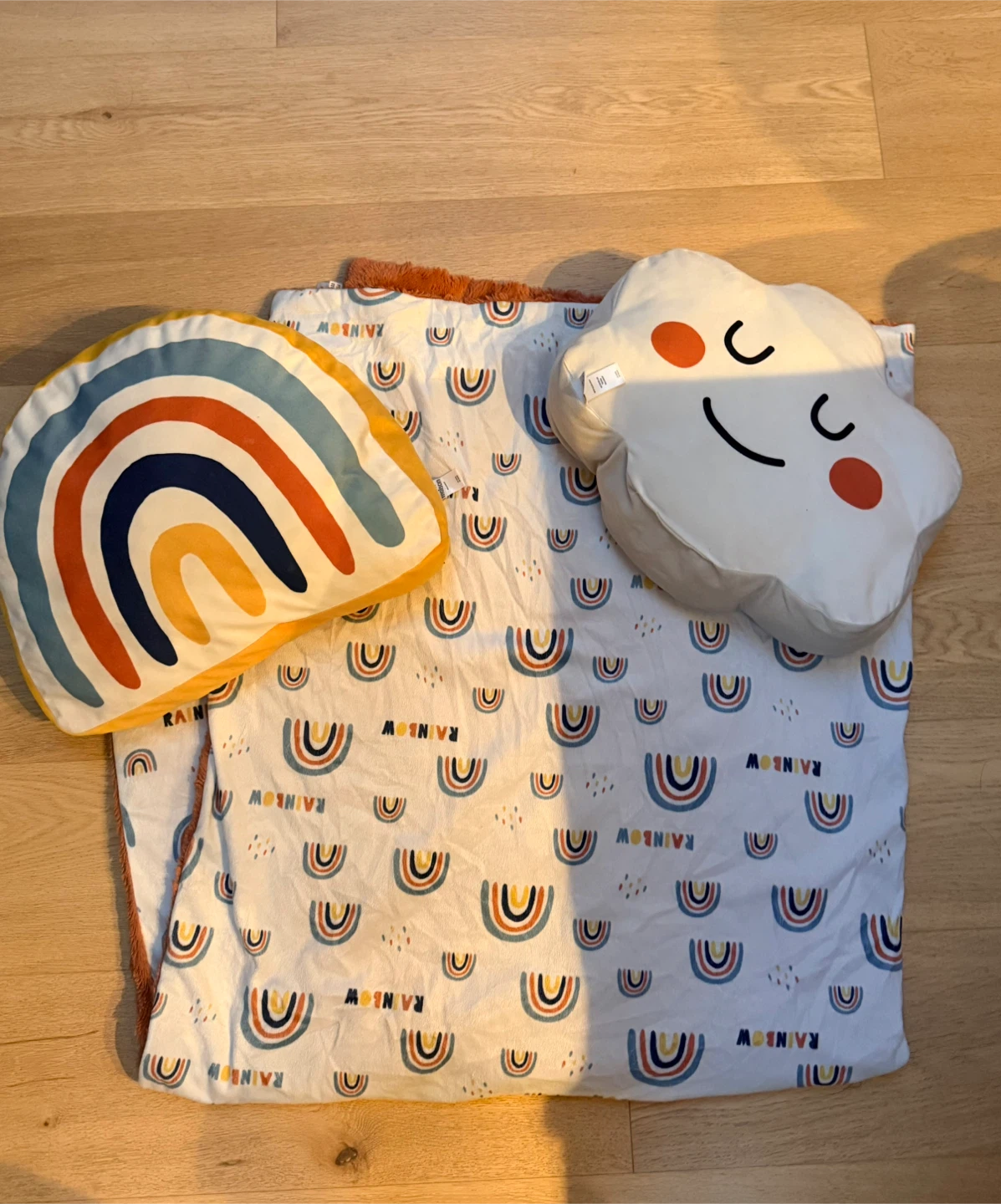 Rainbow & Cloud Baby Blanket with Plush Pillows
