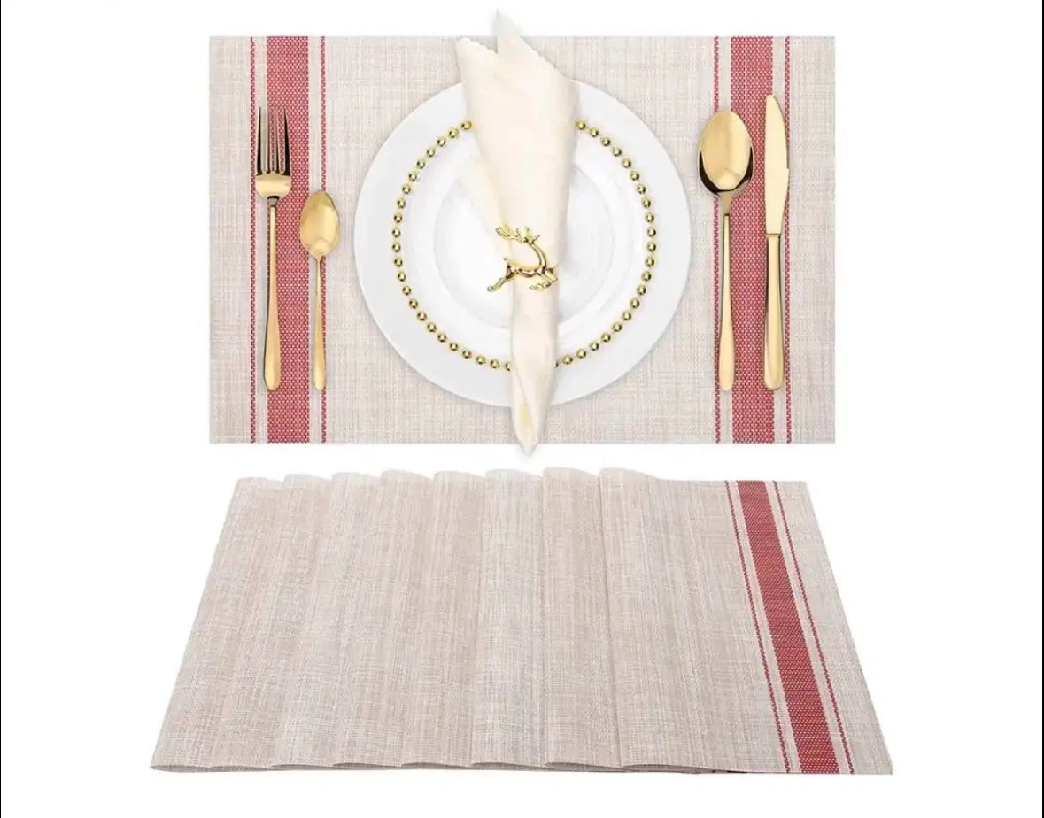 Woven Placemats with Red Stripes - Set of 4