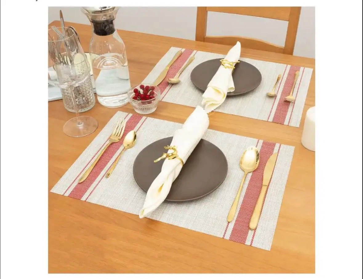Woven Placemats with Red Stripes - Set of 4 - photo 2