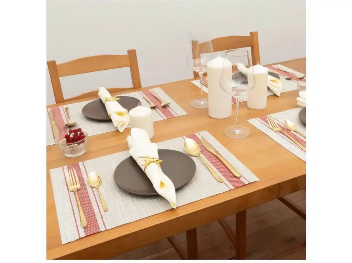 Woven Placemats with Red Stripes - Set of 4 - photo 5