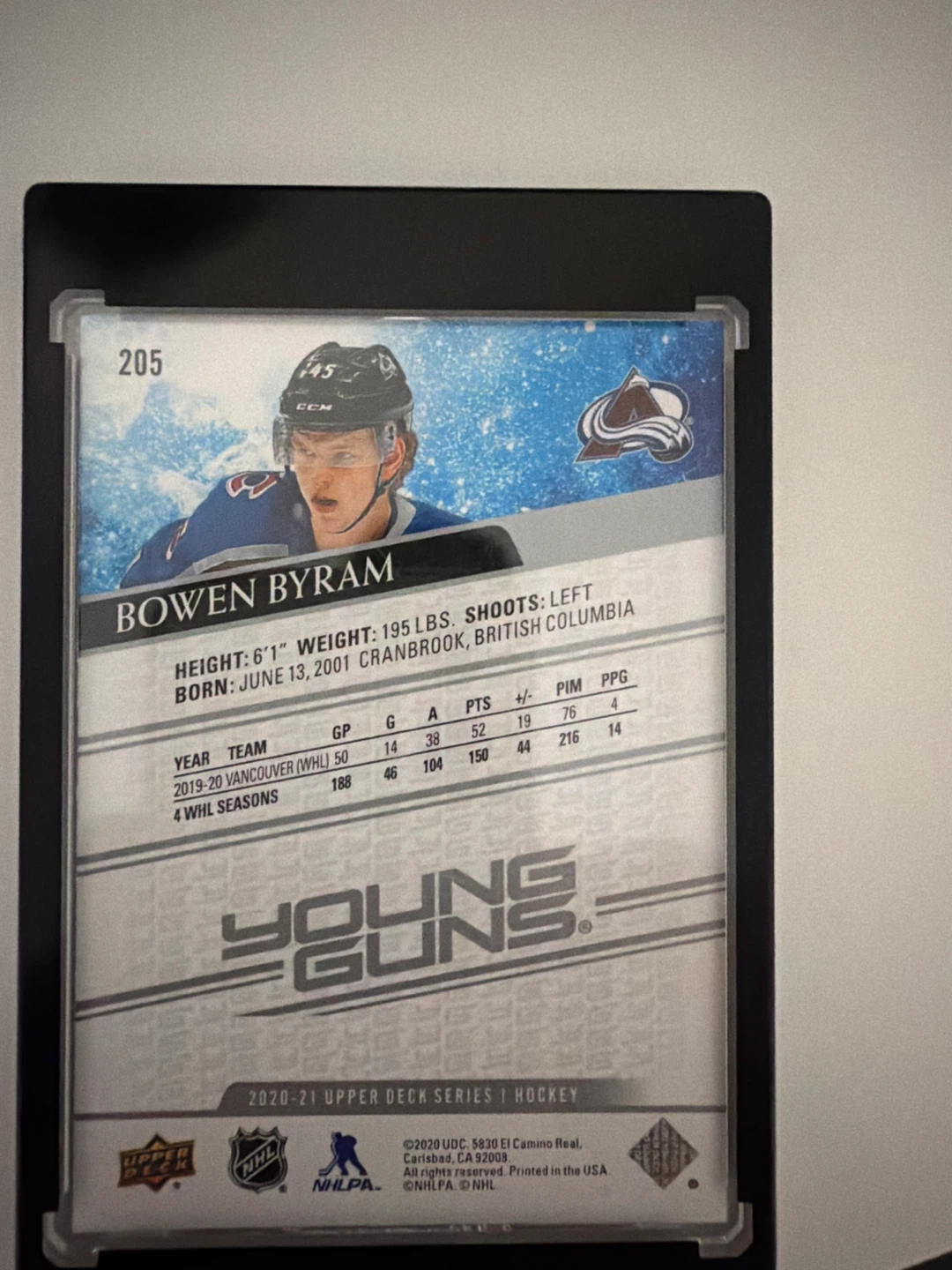 Upper Deck 2020-21 Series 1 Hockey Bowen Byram Young Guns Card - photo 2