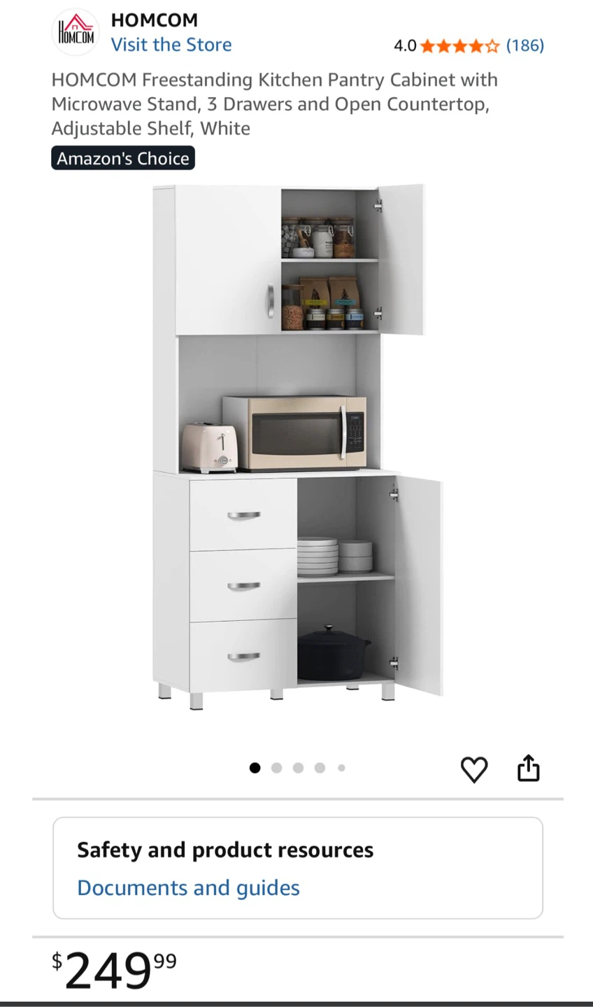 HOMCOM Freestanding Kitchen Pantry Cabinet White - photo 4