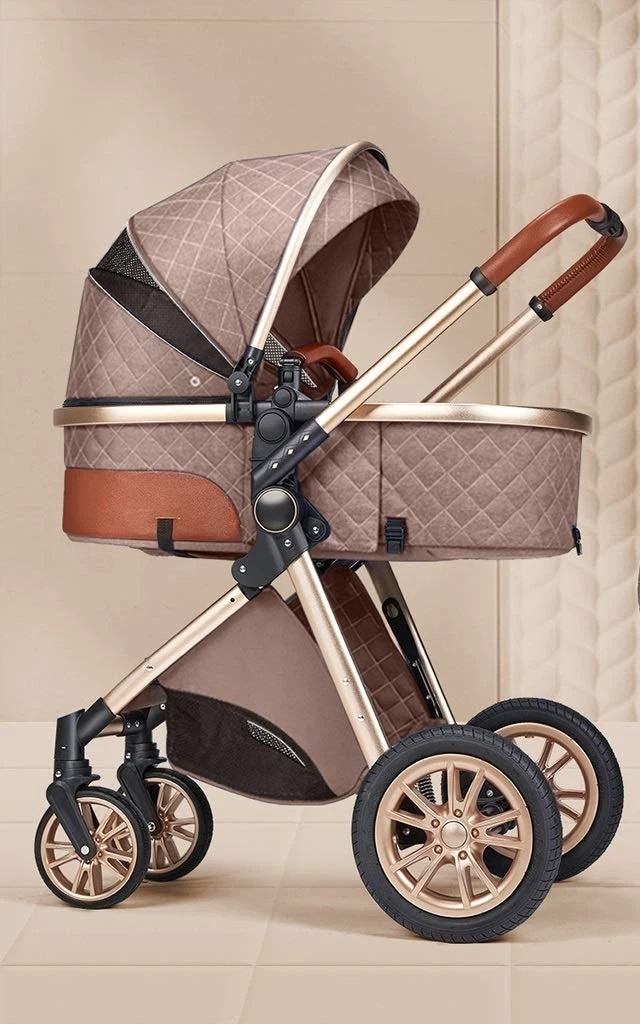 Quilted Bassinet Stroller with Gold Frame