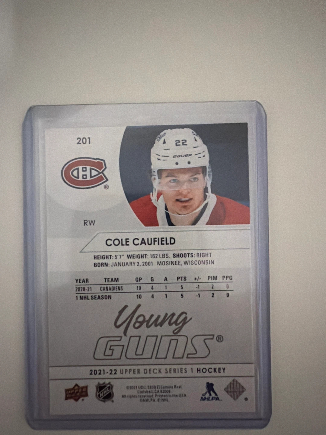 2021-22 Upper Deck Hockey Card  Cole Caufield Young Guns - photo 2