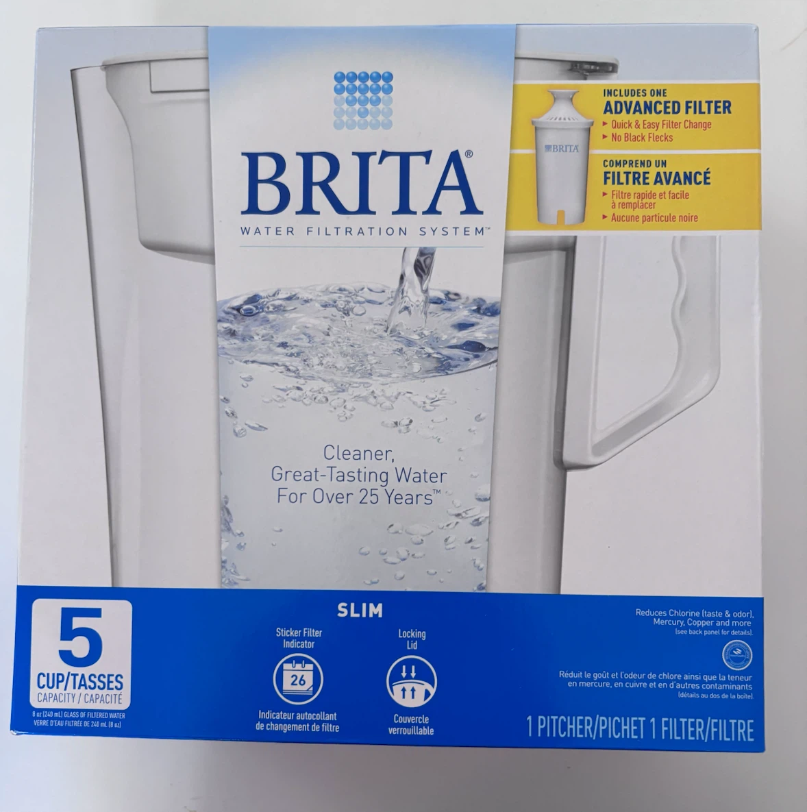 Brita Slim Water Filter Pitcher - 5 Cup Capacity