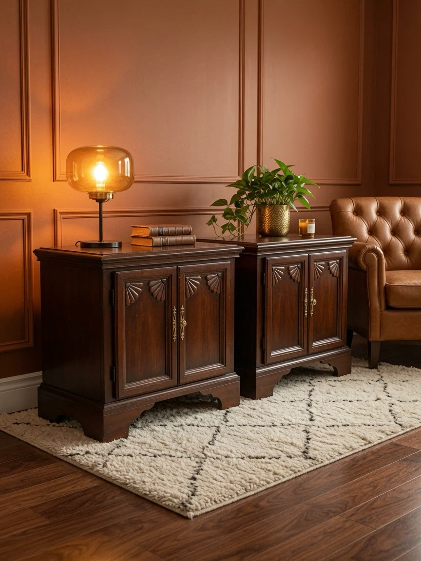 Pair Dark Wood Accent Cabinet