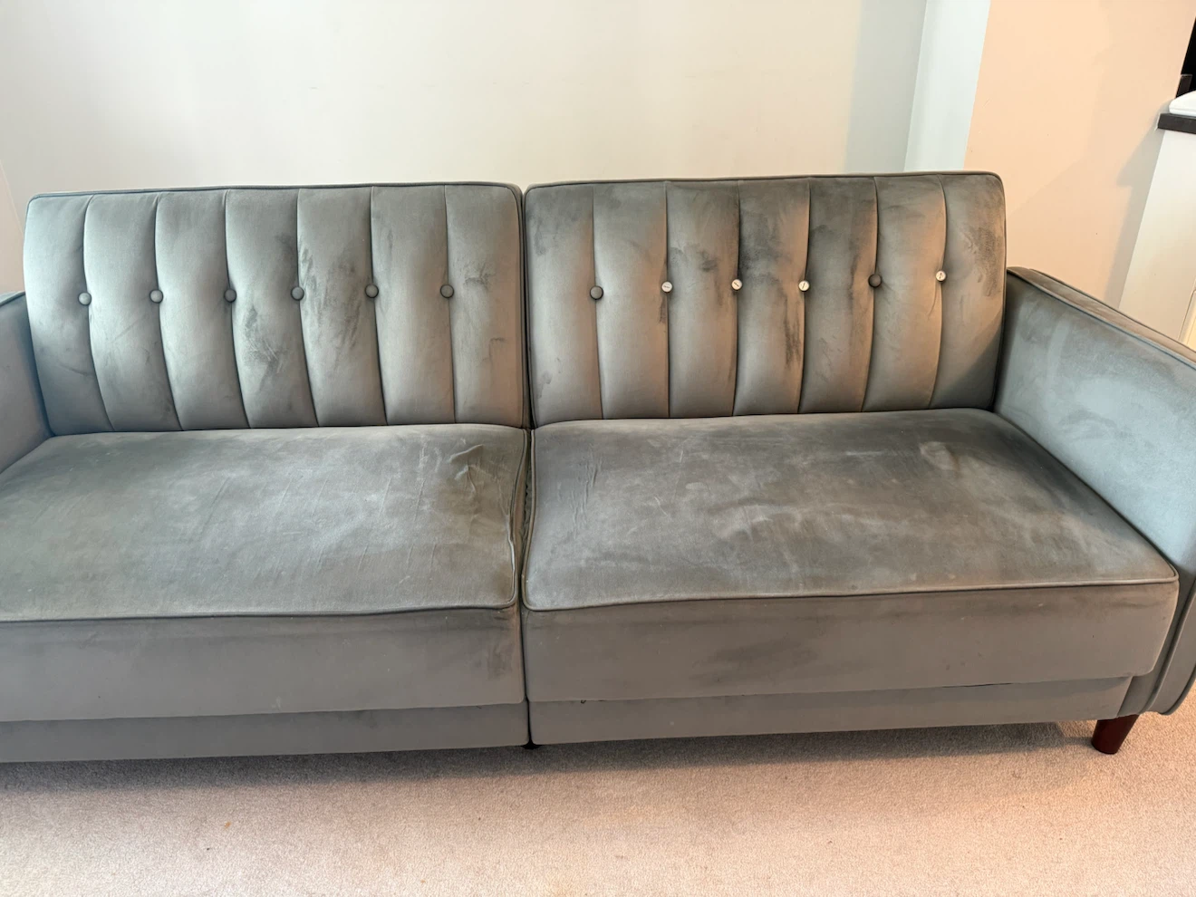 Convertible Sofa Bed – Fold-Down Backrest – Grey Velvet - photo 3