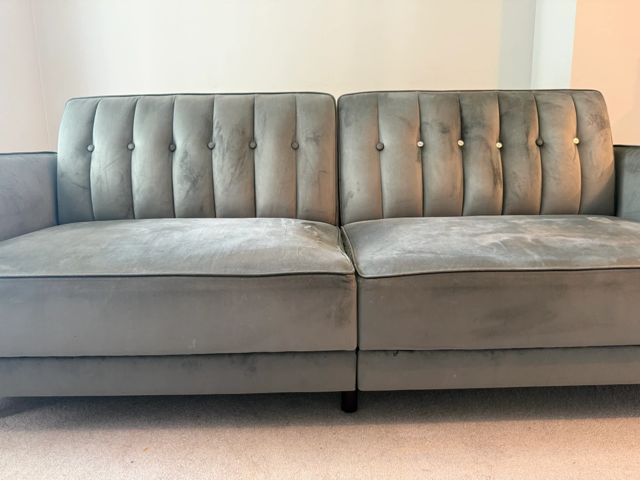 Convertible Sofa Bed – Fold-Down Backrest – Grey Velvet - photo 4