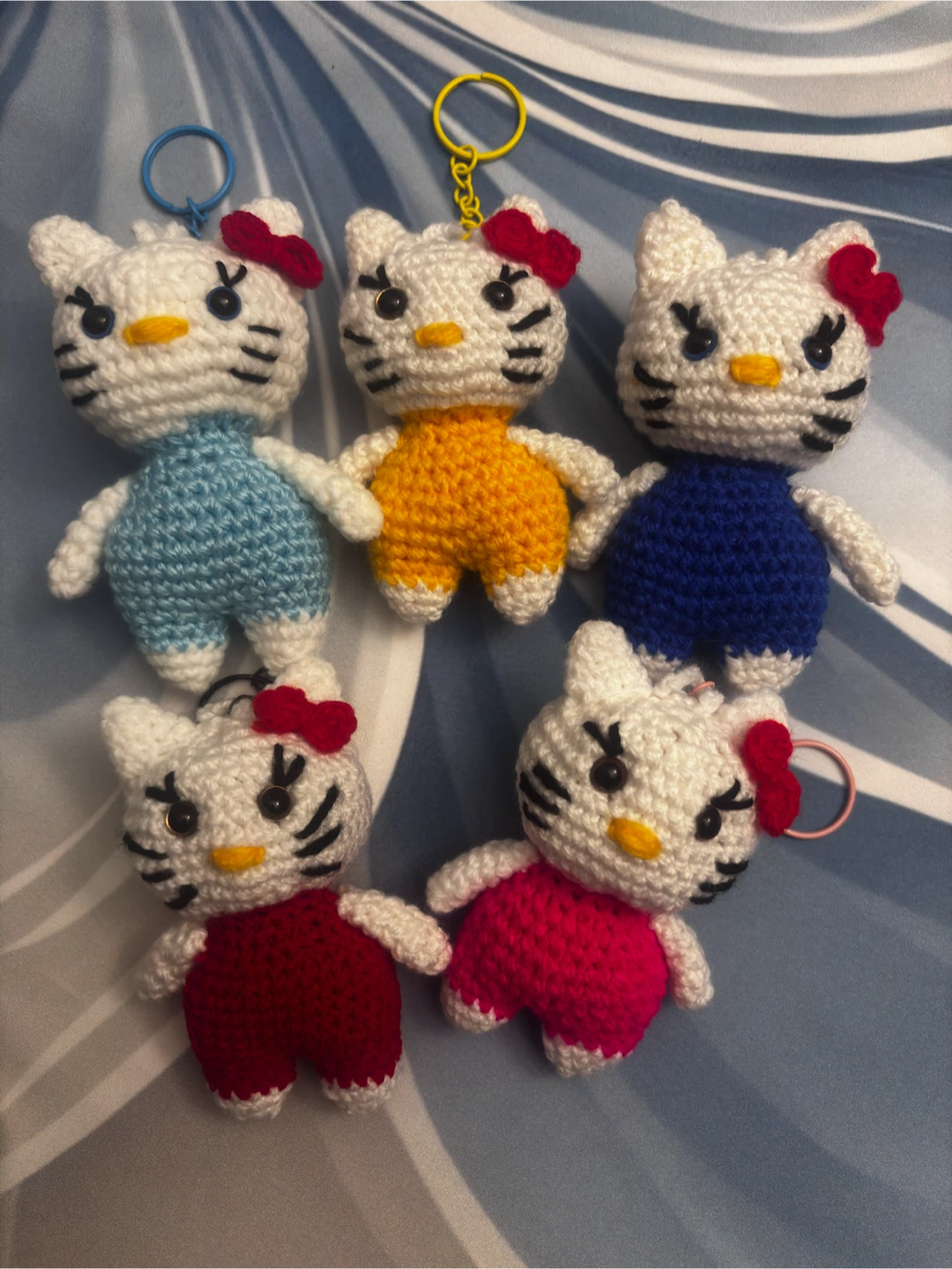 Handmade Crochet Hello Kitty Keychains (Set of 5)