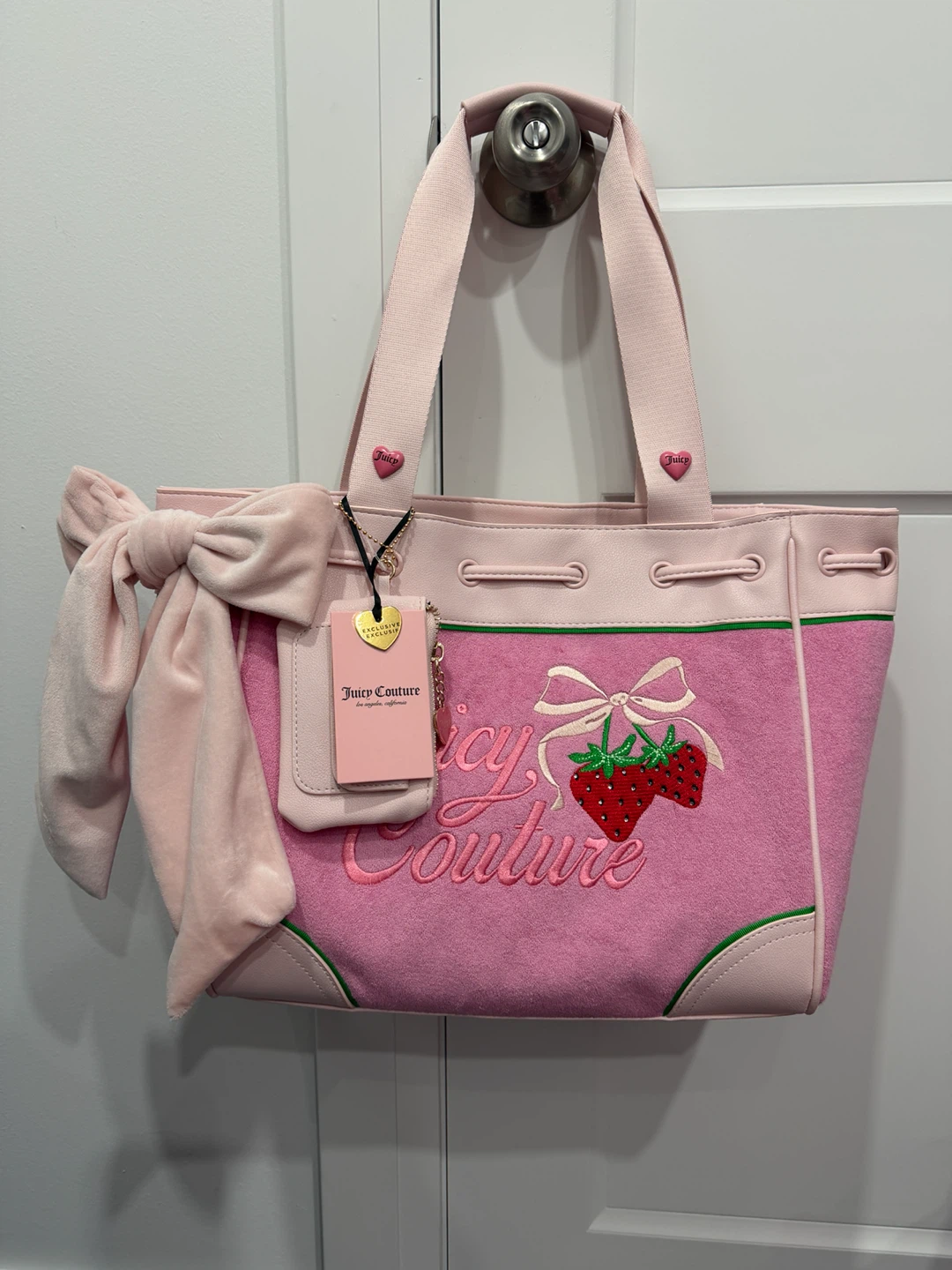 Juicy Couture Pink Strawberry Velour Tote Bag